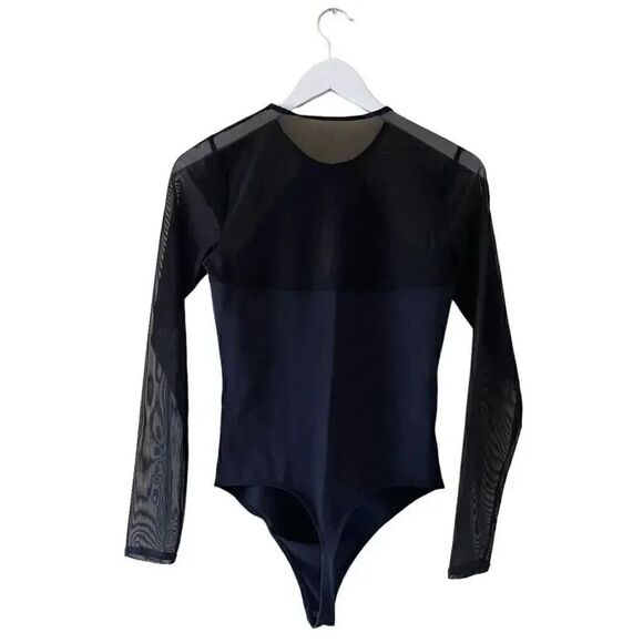 Abercrombie & Fitch Black Soft Long Sleeves Mesh Square Neck Bodysuit SZ S #1112 - Picture 6 of 12